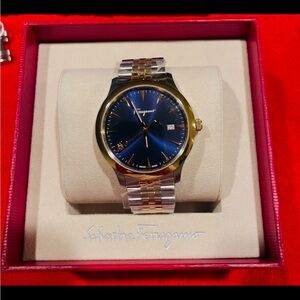 Salvatore Ferragamo Gold and Blue Watch